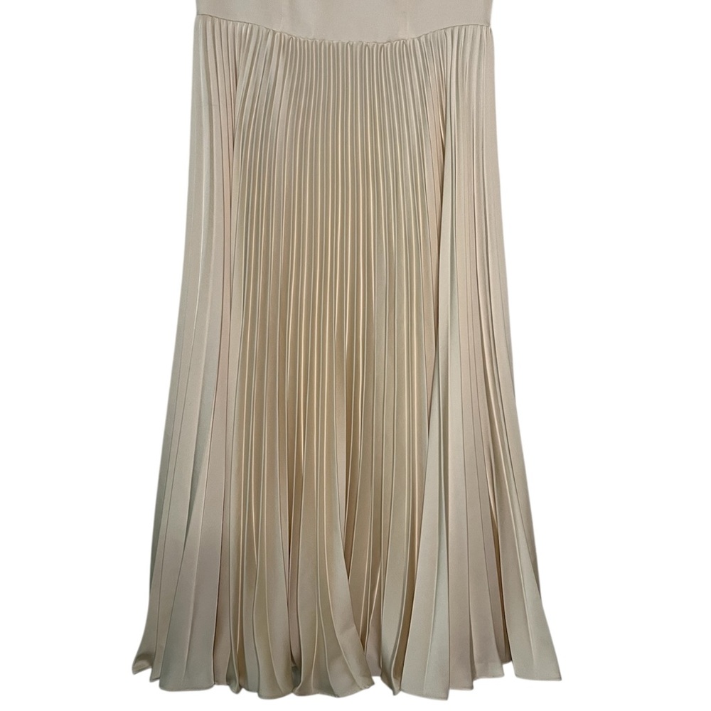 Azazie Atelier Emma Stretch Satin Pleated Midi Dress Corset Cream 10 - Picture 9 of 17
